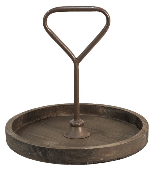 Hnedý drevený podnos s držadlom - Ø 35*33 cm - Clayre & Eef