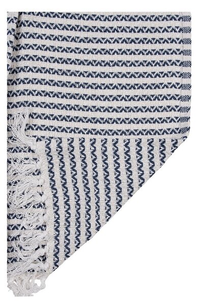 Béžový bavlnený pléd so modrým vzorom a strapcami - 125*150 cm - Clayre & Eef