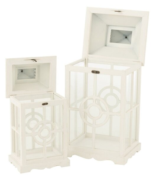 Set 2ks biela antik drevený lampáš Amallie - 31*26*63 cm - J-Line by Jolipa
