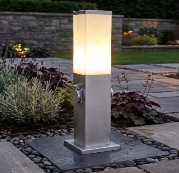 Brilagi - Vonkajšia lampa s 2 zásuvkami SCHUKO NOVA 1xE27/15W/230V 40 cm IP44 chróm