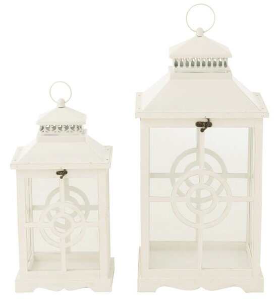 Set 2ks biela antik drevený lampáš Amallie - 31*26*63 cm - J-Line by Jolipa