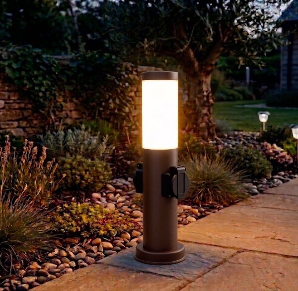 Brilagi - Vonkajšia lampa s 2 zásuvkami SCHUKO NOVA 1xE27/15W/230V 40 cm IP44 hnedá