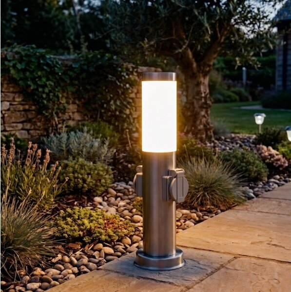 Brilagi - Vonkajšia lampa s 2 zásuvkami SCHUKO NOVA 1xE27/15W/230V 40 cm IP44 chróm