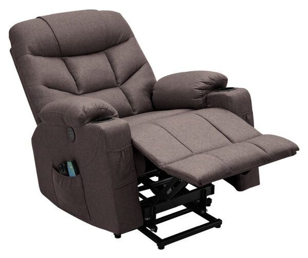 Masážne elektrické relaxačné polohovacie kreslo s podnožou hnedé (k394514)