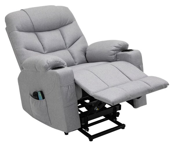Masážne elektrické relaxačné polohovacie kreslo s podnožou svetlosivé (k405234)