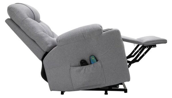 Masážne elektrické relaxačné polohovacie kreslo s podnožou svetlosivé (k405234)