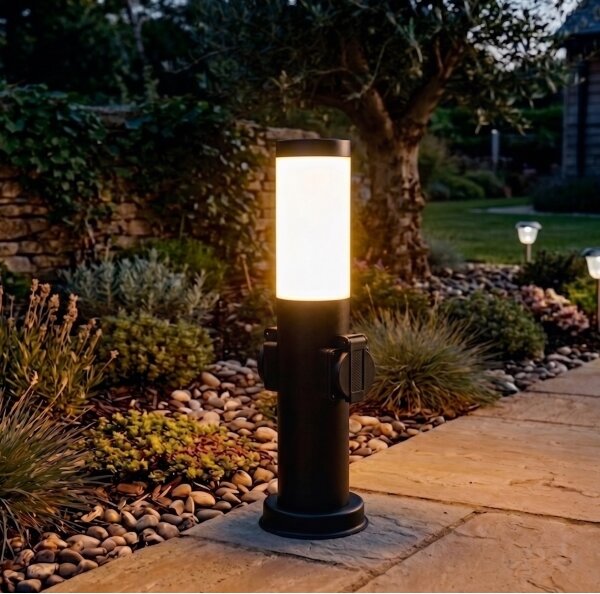 Brilagi - Vonkajšia lampa s 2 zásuvkami SCHUKO NOVA 1xE27/15W/230V 40 cm IP44 čierna