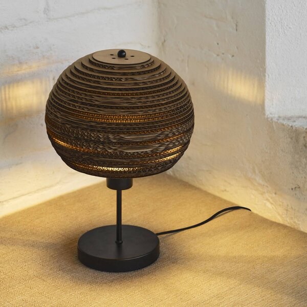 Stolová lampa OSRAM BALL, hnedá, výška 39 cm, vlnitá lepenka, E27, Hnedá / hrdzavá, Obývacia izba / jedáleň, Papier / lunolit / lunopal