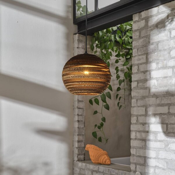 OSRAM závesné svietidlo BALL, hnedé, Ø 26 cm, vlnitá lepenka, E27, Hnedá / hrdzavá, Obývacia izba / jedáleň, Papier / lunolit / lunopal
