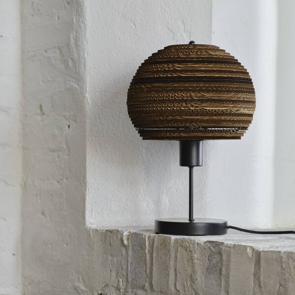 Stolová lampa OSRAM BALL, hnedá, výška 39 cm, vlnitá lepenka, E27, Hnedá / hrdzavá, Obývacia izba / jedáleň, Papier / lunolit / lunopal