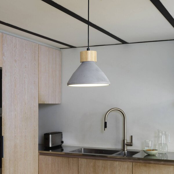 OSRAM závesné svietidlo CONCRETE WOOD, sivá, Ø 22 cm, betón, E27, Hliník / sivá / zinok, Obývacia izba / jedáleň, Betón, Štýl mladých, Závesné svietidlo