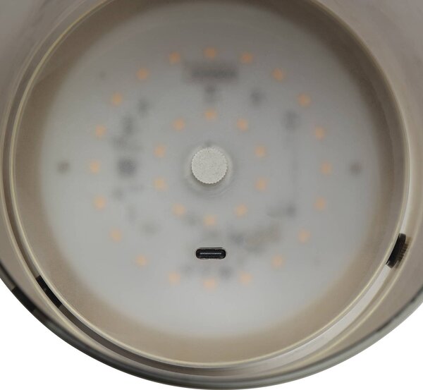 Stolová LED lampa Lumeo, Ø 13 cm, mosadzová/dymovo sivá, Hliník / sivá / zinok, Obývacia izba / jedáleň, Sklo, Stojacie svietidlo