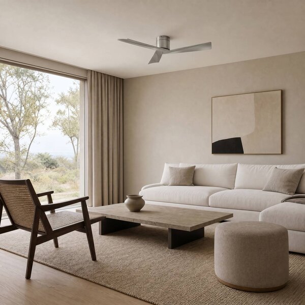 Lucande Stropný ventilátor Ventoro, Ø 132 cm, strieborný, kovový, Chrómová / strieborná, Obývacia izba / jedáleň, kov, Moderný