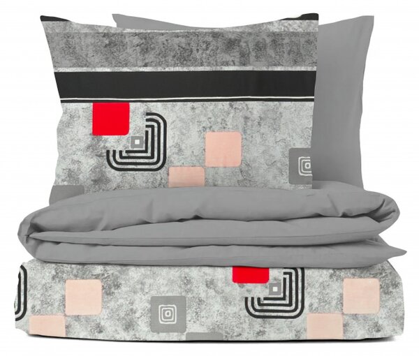 Ervi bavlnené obliečky DUO - moderný vzor štvorca/sivé