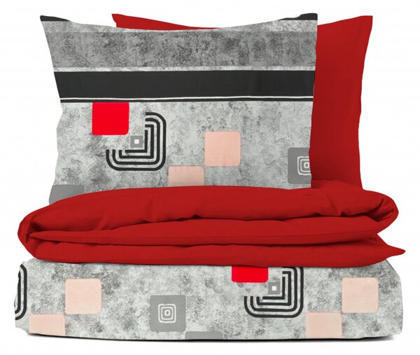 Ervi bavlnené obliečky DUO - moderný vzor štvorca/červené