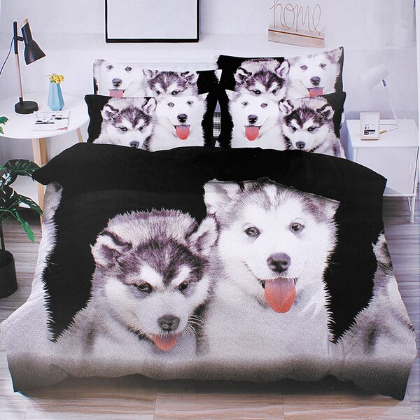 Obliečky na posteľ 3 dielna sada 5D Husky Bavlna (Balenie posteľnej bielizne: 1 perina, 1 väčší vankúš, 1 menší vankúš)