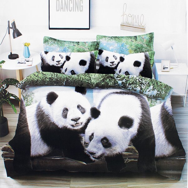 Obliečky na posteľ 7 dielna sada 5D Panda Bavlna (Sada posteľnej bielizne pre 2 periny, 4 vankúše, 1 matrac)