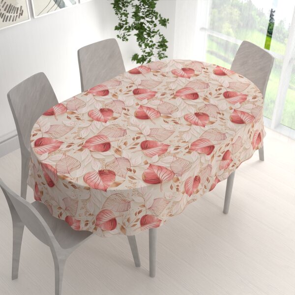 Biante Dekoračný oválny obrus Leona LN-172 Ružovo-vínové listy na režnom 60x100 cm