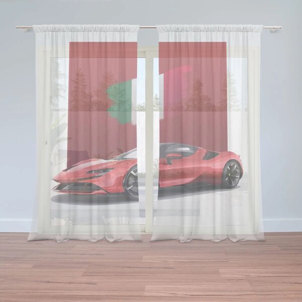 Sablio Záclony Ferrari Talianska vlajka na červenom bloku: 2ks 150x250cm