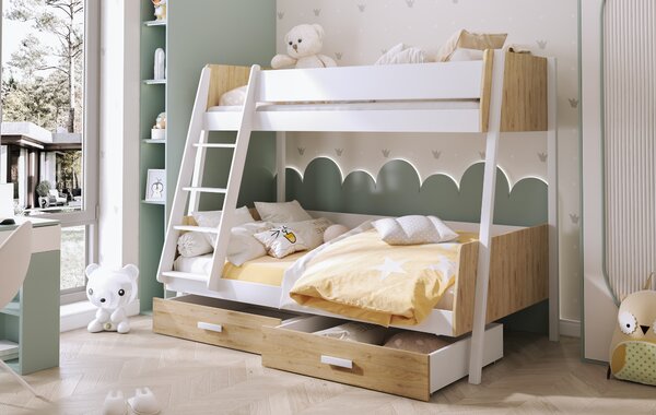 Poschodová detská posteľ pre 2 deti Milano, biela/dub artisan