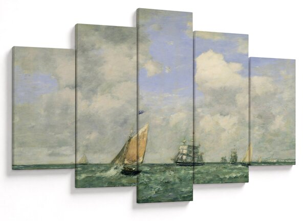 Obraz - Eugène Boudin, Ships and Sailing Boats Leaving Le Havre, reprodukcia (150x105 cm)