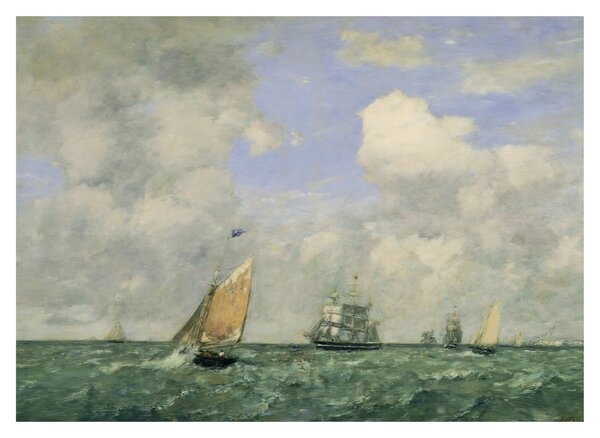 Obraz - Eugène Boudin, Ships and Sailing Boats Leaving Le Havre, reprodukcia (70x50 cm)