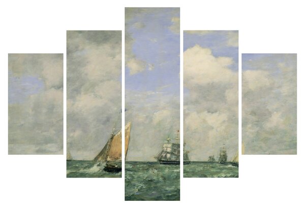 Obraz - Eugène Boudin, Ships and Sailing Boats Leaving Le Havre, reprodukcia (150x105 cm)