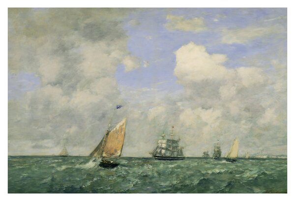 Obraz - Eugène Boudin, Ships and Sailing Boats Leaving Le Havre, reprodukcia (90x60 cm)