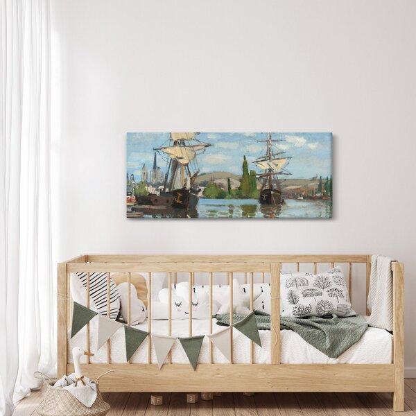 Obraz - Claude Monet, Ships Riding on the Seine at Rouen, reprodukcia (120x50 cm)