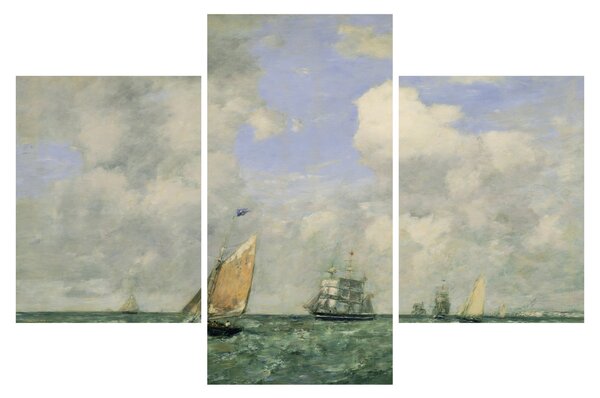 Obraz - Eugène Boudin, Ships and Sailing Boats Leaving Le Havre, reprodukcia (90x60 cm)