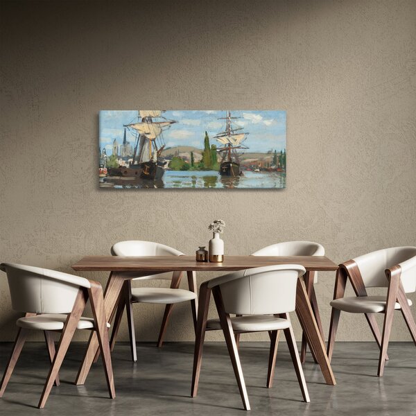 Obraz - Claude Monet, Ships Riding on the Seine at Rouen, reprodukcia (120x50 cm)