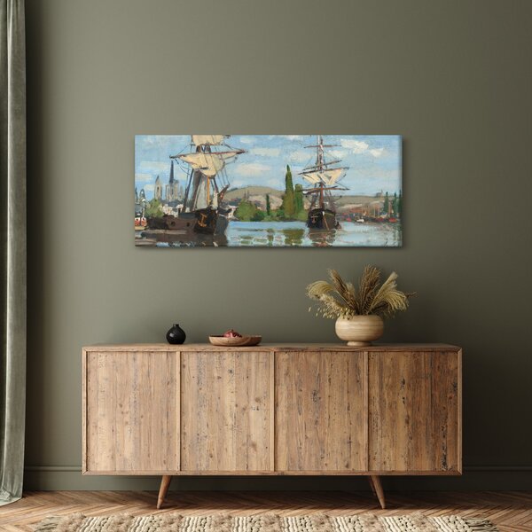 Obraz - Claude Monet, Ships Riding on the Seine at Rouen, reprodukcia (120x50 cm)