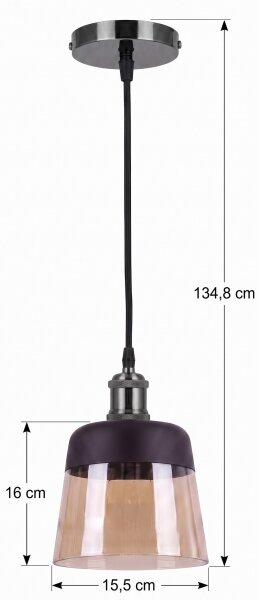 BRILAGI -LED Luster na lankách R GLASS 1xE27/60W/230V pr. 15,5 cm čierna/dymová béžová