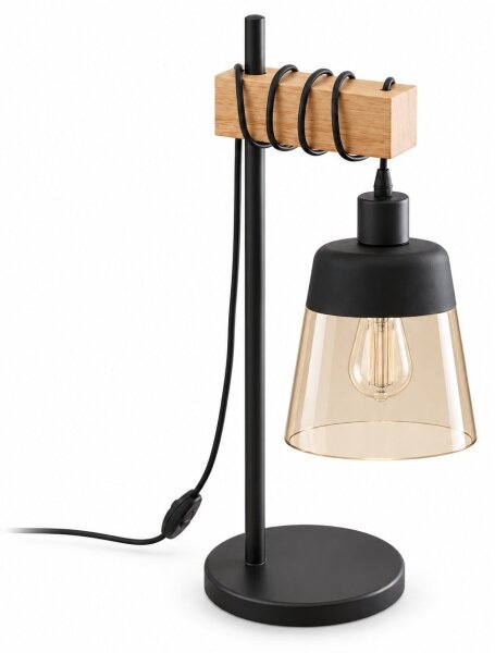 BRILAGI - Stolová lampa WOOD GLASS 1xE27/40W/230V hnedá/čierna/dýmová béžová