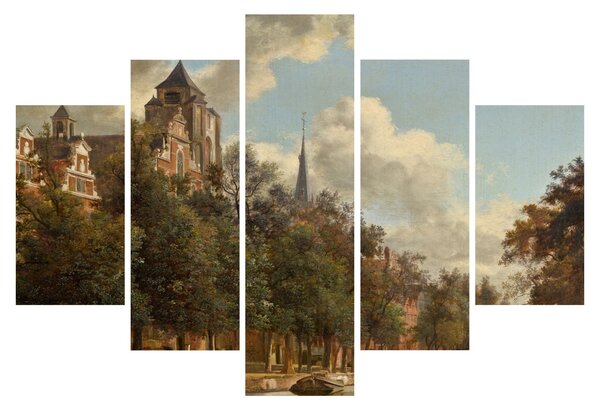 Obraz - Jan van der Heyden, View Down a Dutch Canal, reprodukcia (150x105 cm)