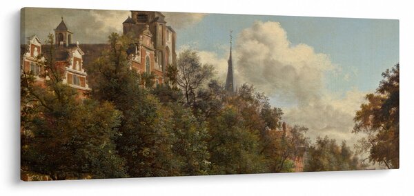 Obraz - Jan van der Heyden, View Down a Dutch Canal, reprodukcia (120x50 cm)