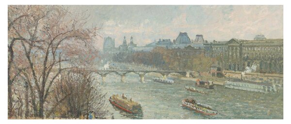 Obraz - Camille Pissarro, The Louvre, Afternoon, Rainy Weather, reprodukcia (120x50 cm)
