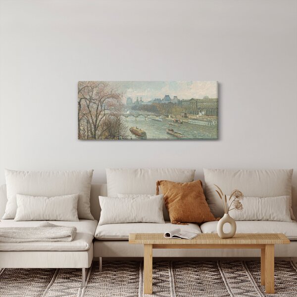 Obraz - Camille Pissarro, The Louvre, Afternoon, Rainy Weather, reprodukcia (120x50 cm)