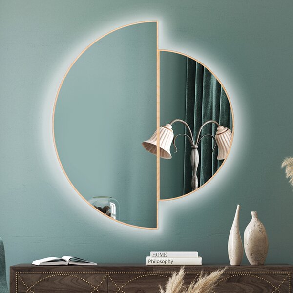 Zrkadlo Naseo Wood LED 90 x 100 cm