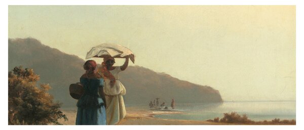 Obraz - Camille Pissarro, Two Women Chatting by the Sea, St. Thomas, reprodukcia (120x50 cm)