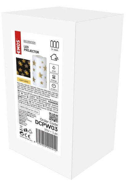 Dekoratívny LED projektor EMOS hviezdičky, 3x AAA, vnútorné, teplá biela