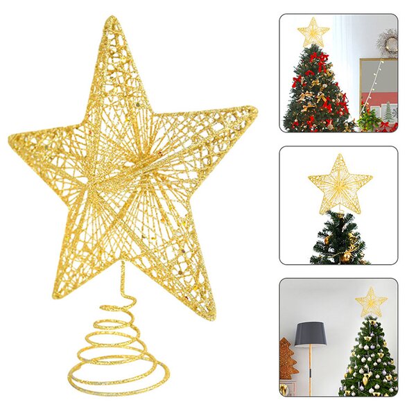 LED svetelná hviezda na stromček, teplá biela, zlaté trblietky, rôzne veľkosti Velikost (cm): 15cm