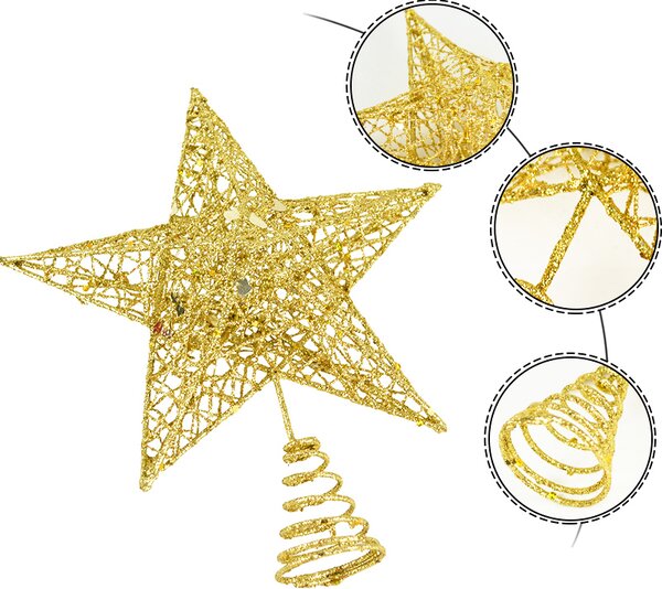 LED svetelná hviezda na stromček, teplá biela, zlaté trblietky, rôzne veľkosti Velikost (cm): 15cm