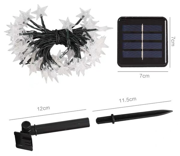 Solárny vianočný reťaz so hviezdičkami, studená biela, 5m, 30 LED