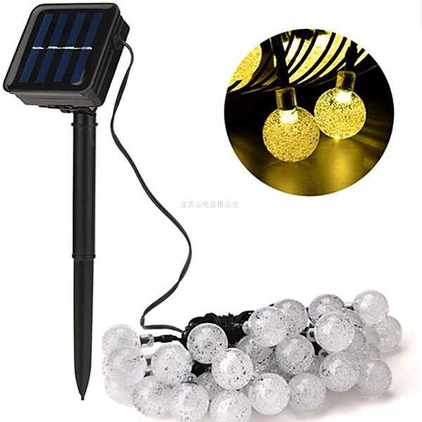 Solárny vianočný reťaz s guľôčkami, teplá biela, 5m, 30 LED