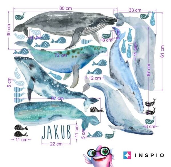 INSPIO-textilná prelepiteľná nálepka - Samolepiace tapety na stenu - Veľryby