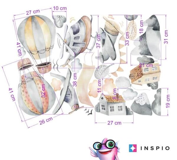 INSPIO-textilná prelepiteľná nálepka - Samolepiace tapety na stenu - Lietadlá s menom v šedej farbe