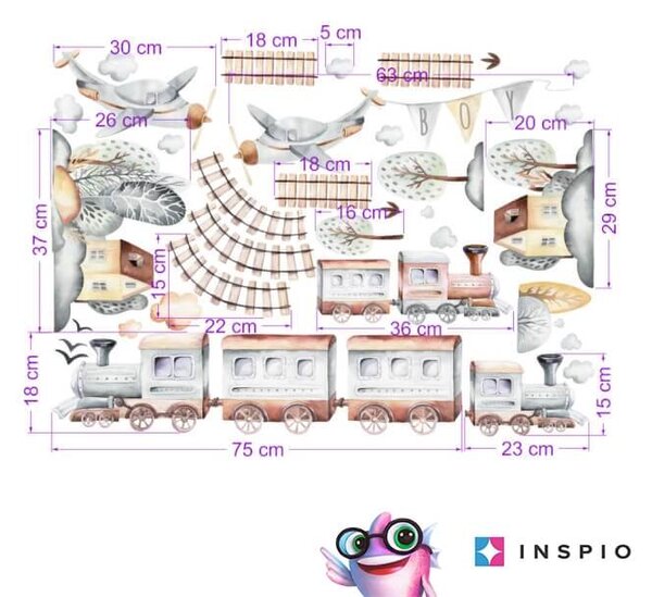 INSPIO-textilná prelepiteľná nálepka - Samolepiace tapety na stenu - Vlak šedý