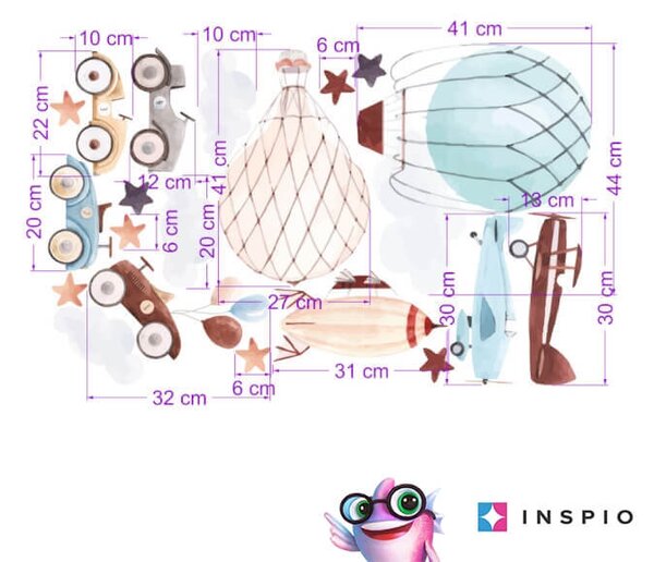 INSPIO-textilná prelepiteľná nálepka - Samolepiace tapety na stenu - Retro autá a balóny