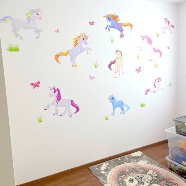 INSPIO-textilná prelepiteľná nálepka - Samolepky do izby - Unicorns jednorožce